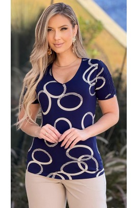 034460 - Blusa Manga Curta Ramany Estampa Círculos